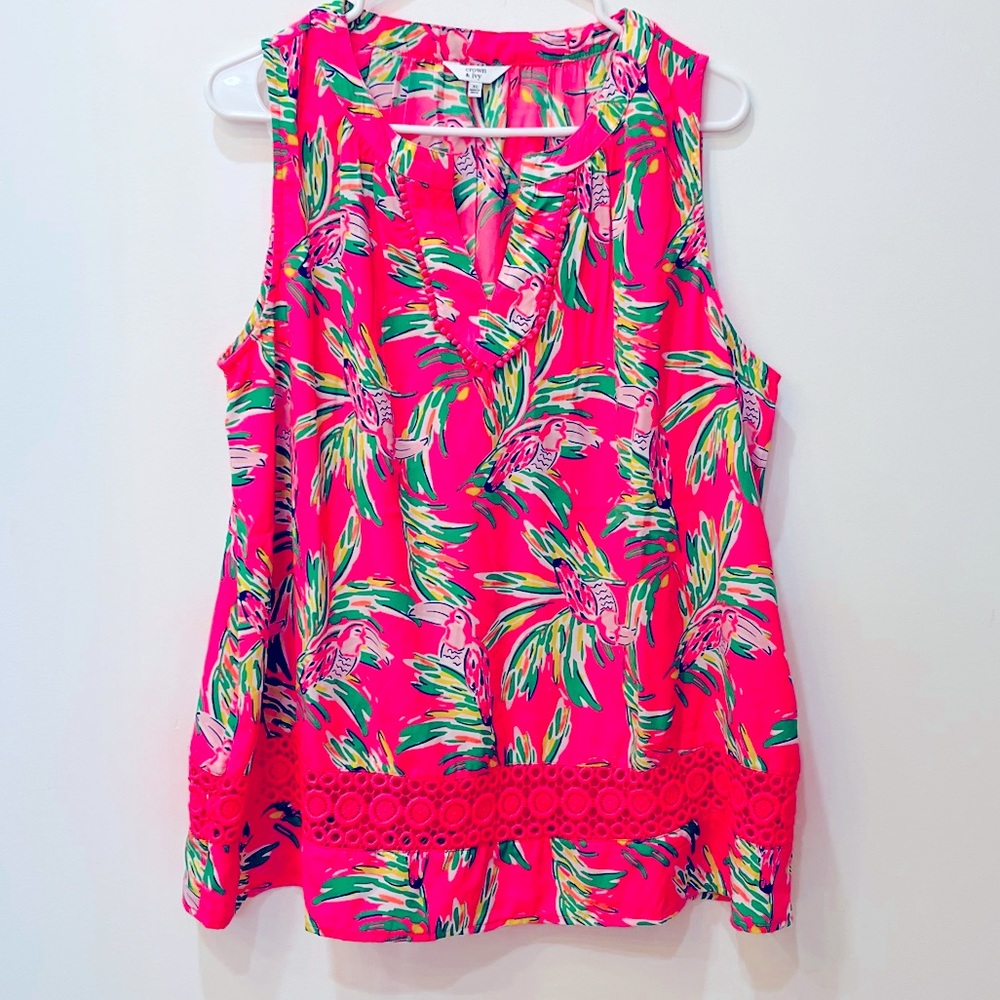 Crown & Ivy Sleeveless Pink Tropical Bird size XL